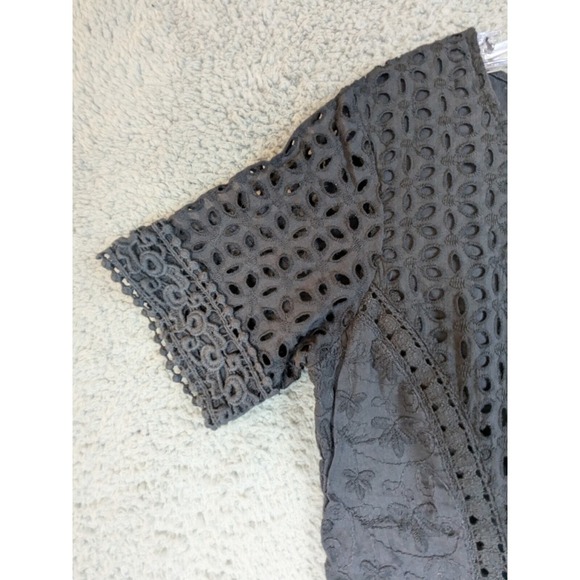 Sundance Eyelet Midi Dress Womens Size 8 Slate Gray Fairycore Whimsy Goth Cotton - Picture 11 of 14